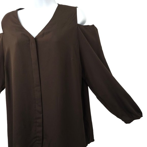 Chicos Covered Placket Button Front Shirt Women Size 2 US L/12 Brown Long Sleeve - Picture 11 of 15